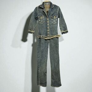 🌻Y2K Bisou Bisou Dark Demin Washed Vintage-Inspired Retro Jumpsuit Size S